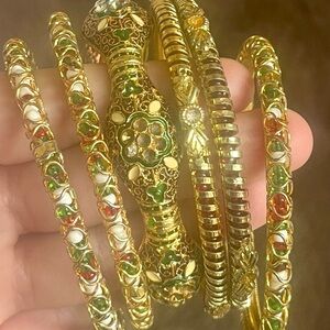 Indian Gold Tone Bangle Set — Traditional Stackable Bracelets
